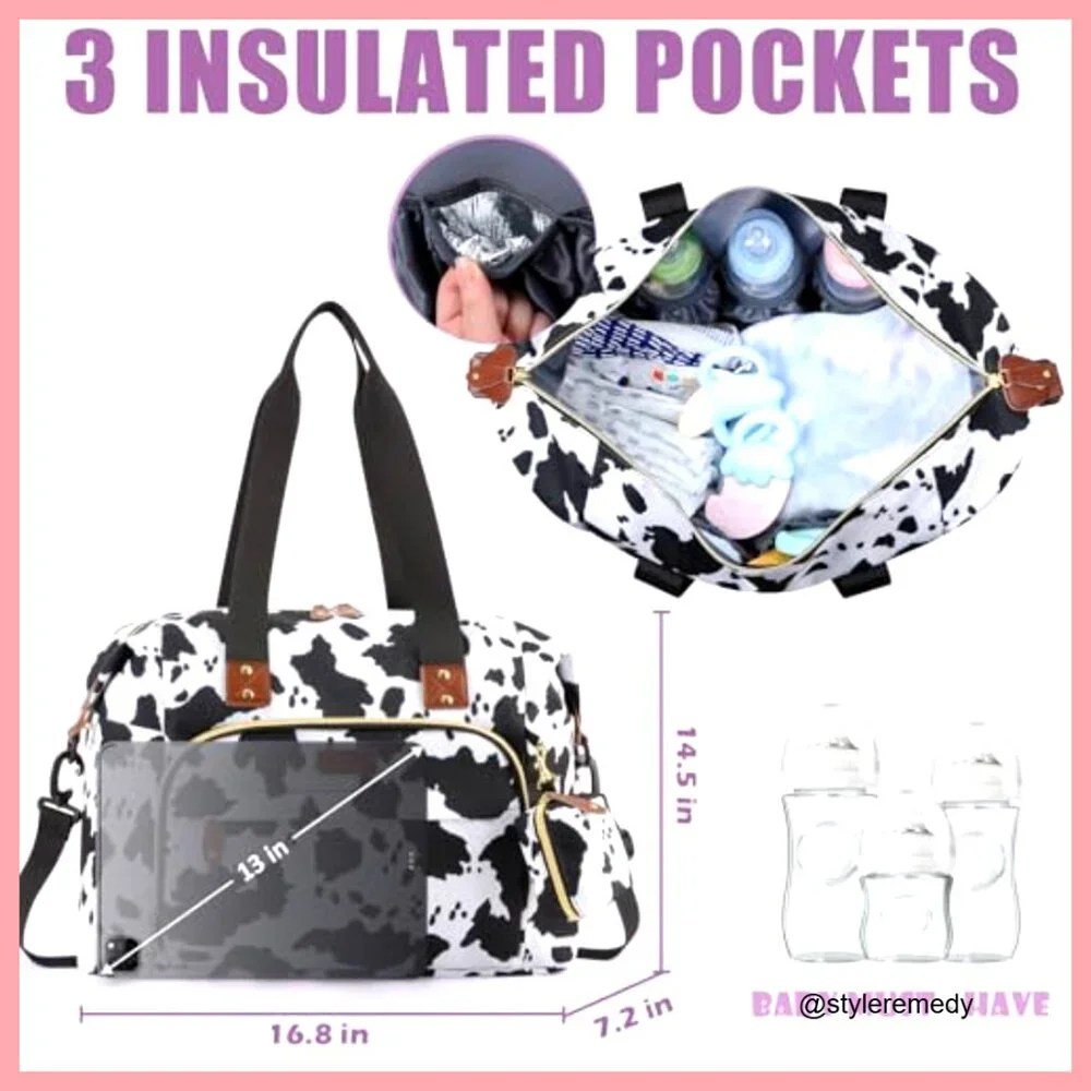 Large Polyester Diaper Tote with Pacifier Case and Insulated Bottle Pockets